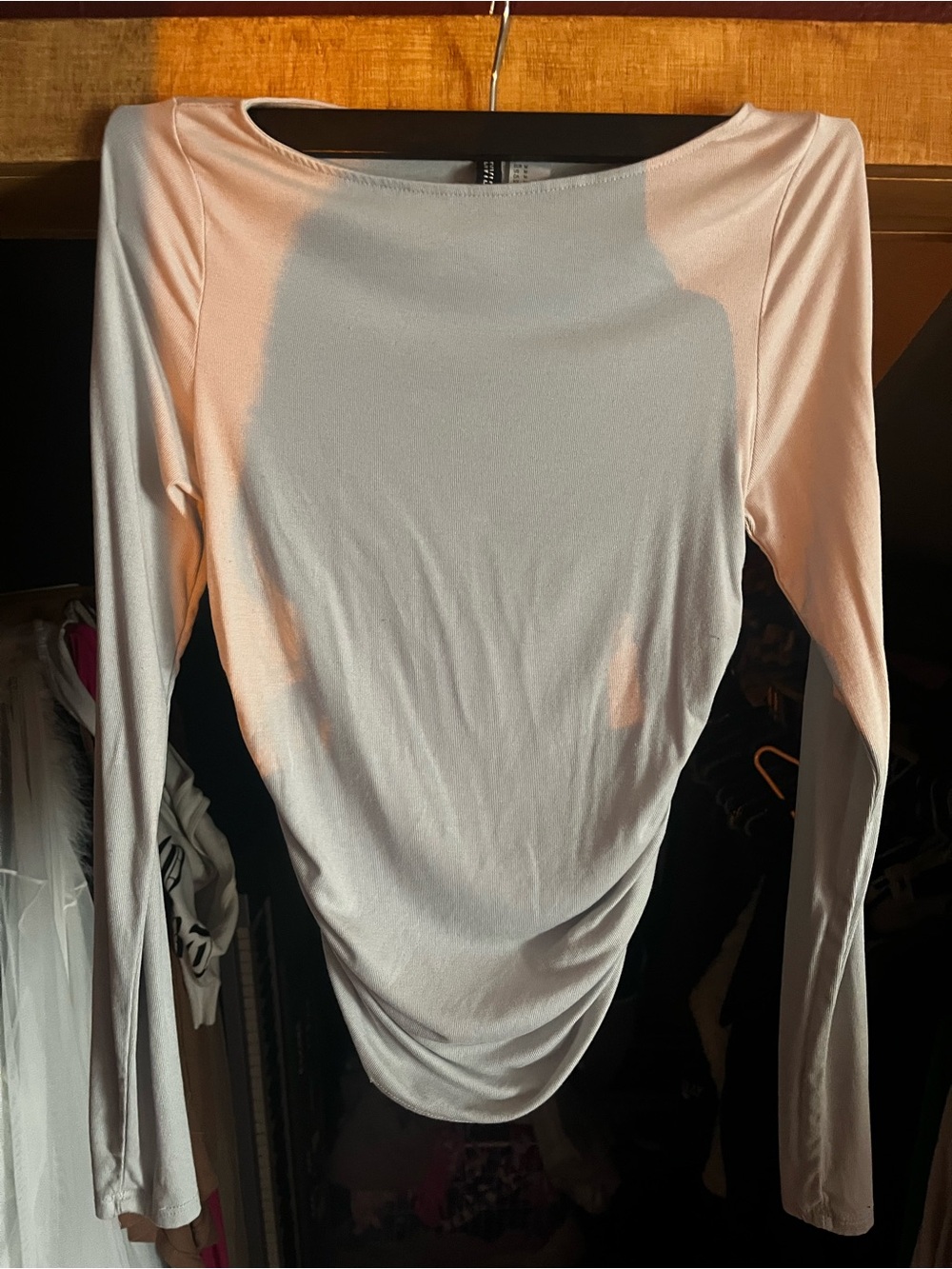 H&M Long-Sleeve Boatneck Top in Light Pink and Light Gray